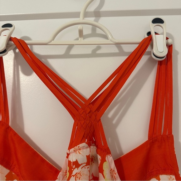 LC Lauren Conrad Orange White Floral Strappy Flowy Tank Top Size Medium Women’s - Picture 8 of 13
